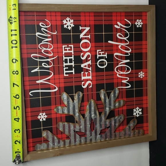 NEW- Buffalo Plaid Holiday Sign 13" Square - Picture 5 of 5